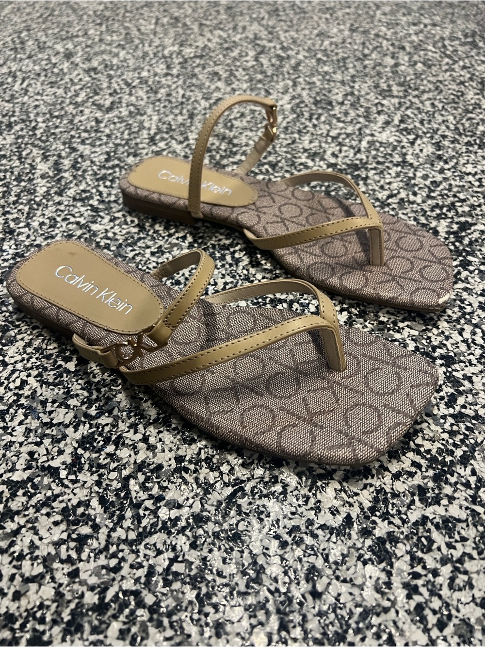 Calvin Klein Beige Logo Thong Sandals